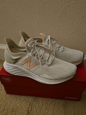 New Balance Beige and Orange Athletic Sneakers